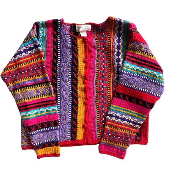 Casual Corner Sweaters - Casual Corner Vintage Rainbow Chunky Knit Button Down Sweater size medium